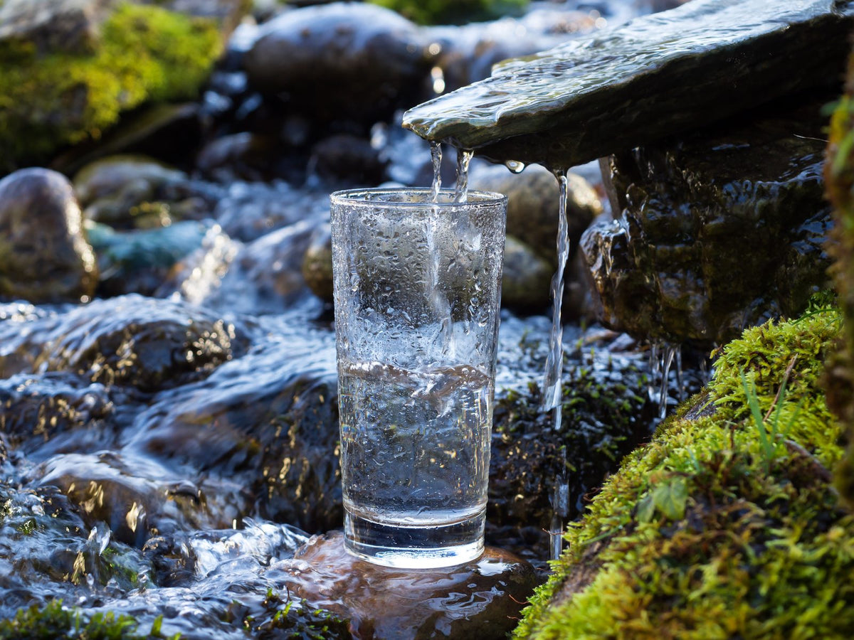 A mountain spring falling into a clear pool beneath bare peaks